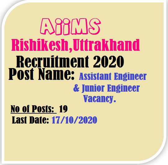AIIMS Rishikesh Engineers Recruitment 2020, Apply Online for 21 Posts.