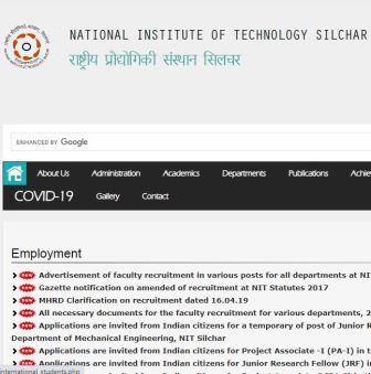 NIT Silchar Recruitment 2020