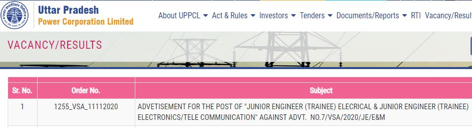 UPPCL Junior Engineer JE vacancy
