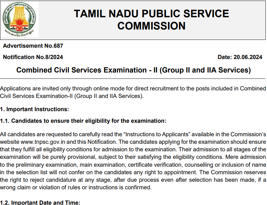 Apply Online for 2327 Civil Services Posts in TNPSC Group 2 Recruitment 2024